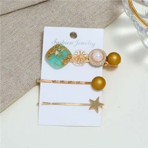 Multiple High Fashion Elements Combo 3pcs Women Alloy Hair Barrette and Clips - Green
