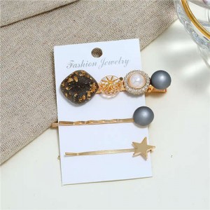 Multiple High Fashion Elements Combo 3pcs Women Alloy Hair Barrette and Clips - Gray
