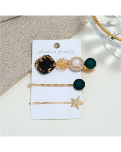 Multiple High Fashion Elements Combo 3pcs Women Alloy Hair Barrette and Clips - Black