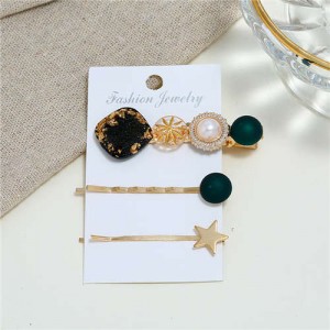 Multiple High Fashion Elements Combo 3pcs Women Alloy Hair Barrette and Clips - Black