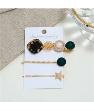 Multiple High Fashion Elements Combo 3pcs Women Alloy Hair Barrette and Clips - Black