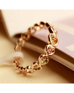 Heart Linked Polychrome Starry Crystal 18K Rose Gold Pinky Ring
