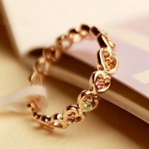 Heart Linked Polychrome Starry Crystal 18K Rose Gold Pinky Ring
