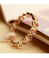 Heart Linked Polychrome Starry Crystal 18K Rose Gold Pinky Ring