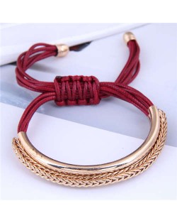 Golden Chains Decoration High Fashion Wax Rope Women Bracelet - Red
