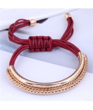 Golden Chains Decoration High Fashion Wax Rope Women Bracelet - Red