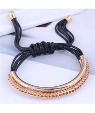 Golden Chains Decoration High Fashion Wax Rope Women Bracelet - Black