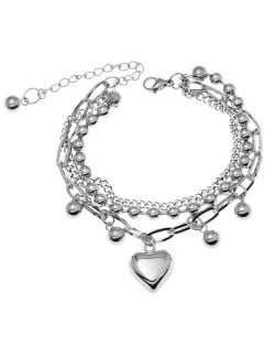 Heart and Beads Pendants Multi-layer Chains Hip-hop Fashion Women Bracelet