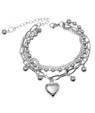 Heart and Beads Pendants Multi-layer Chains Hip-hop Fashion Women Bracelet