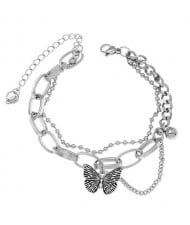 Vintage Butterfly Pendant Multi-layer Chains Hip-hop Fashion Women Bracelet