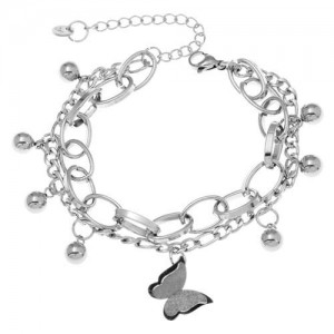 Matte Vintage Butterfly Pendant with Beads Chains Hip-hop Fashion Women Bracelet
