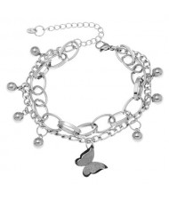 Matte Vintage Butterfly Pendant with Beads Chains Hip-hop Fashion Women Bracelet