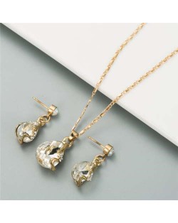 Rhinestone Embellished Elegant Waterdrops Design 2pcs Women Costume Necklace and Earrings Jewelry Set - Transparent
