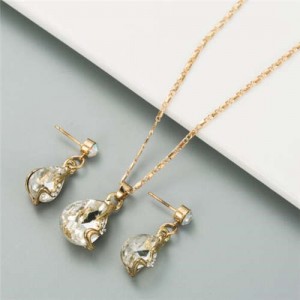 Rhinestone Embellished Elegant Waterdrops Design 2pcs Women Costume Necklace and Earrings Jewelry Set - Transparent