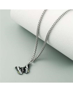 Oil-spot Glazed Vivid Butterfly Pendant Chain Fashion Women Statement Necklace - Black and White