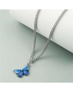 Oil-spot Glazed Vivid Butterfly Pendant Chain Fashion Women Statement Necklace - Royal Blue