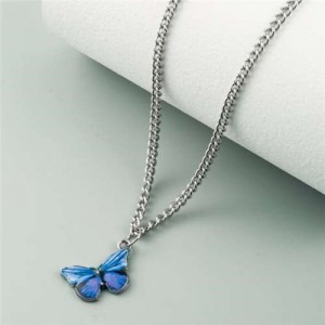 Oil-spot Glazed Vivid Butterfly Pendant Chain Fashion Women Statement Necklace - Royal Blue