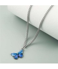 Oil-spot Glazed Vivid Butterfly Pendant Chain Fashion Women Statement Necklace - Royal Blue