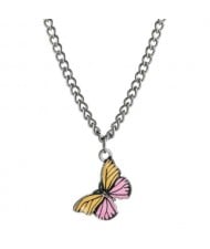 Oil-spot Glazed Vivid Butterfly Pendant Chain Fashion Women Statement Necklace - Yellow and Pink