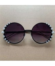Pearls Decorated Vintage Round Frame High Fashion Women Sunglasses