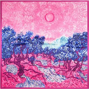 3 Colors Available Landscape Oil Painting 90*90 cm Square Women Artificial Silk Scarf