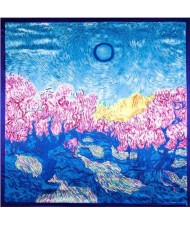3 Colors Available Landscape Oil Painting 90*90 cm Square Women Artificial Silk Scarf