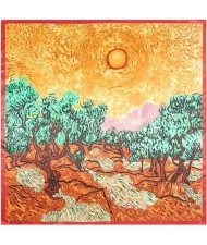 3 Colors Available Landscape Oil Painting 90*90 cm Square Women Artificial Silk Scarf