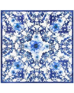 3 Colors Available Chinese Porcelain Flowers Pattern 60*60 cm Square Women Artificial Silk Scarf
