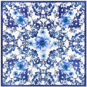 3 Colors Available Chinese Porcelain Flowers Pattern 60*60 cm Square Women Artificial Silk Scarf