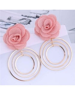 Cloth Rose Golden Hoops Design Women Fashion Hoop Alloy Earrings - Pink