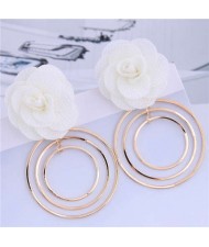 Cloth Rose Golden Hoops Design Women Fashion Hoop Alloy Earrings - White