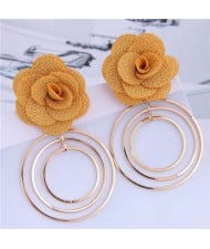 Cloth Rose Golden Hoops Design Women Fashion Hoop Alloy Earrings - Yellow