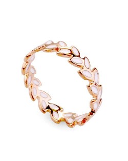 Plain Design White Oil Spot Leaves 18K Rose Gold Finger Ring