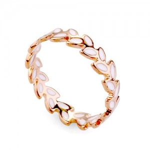 Plain Design White Oil Spot Leaves 18K Rose Gold Finger Ring
