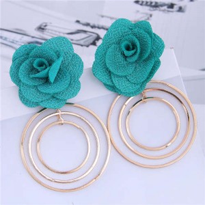 Cloth Rose Golden Hoops Design Women Fashion Hoop Alloy Earrings - Green