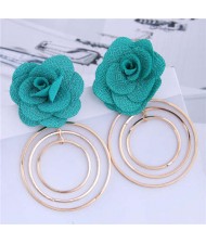 Cloth Rose Golden Hoops Design Women Fashion Hoop Alloy Earrings - Green