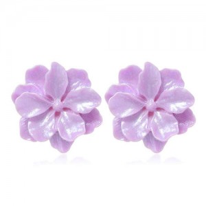 Resin Flower Design High Fashion Women Stud Earrings - Violet
