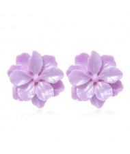 Resin Flower Design High Fashion Women Stud Earrings - Violet