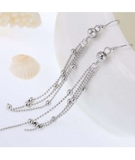 Beads Decorated Platinum Tassel High Fashion Women Statement Earrings