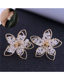 Three-dimensional Crystal Flower Design Women Stud Earrings - Golden