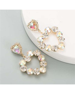 Rhinestone Embellished Sweet Heart Design Korean Fashion Women Earrings - Luminous White