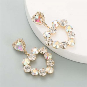 Rhinestone Embellished Sweet Heart Design Korean Fashion Women Earrings - Luminous White