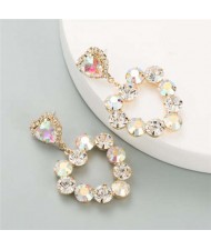 Rhinestone Embellished Sweet Heart Design Korean Fashion Women Earrings - Luminous White