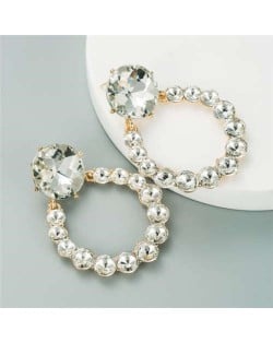 Rhinestone Shining Hoop Style High Fashion Women Costume Earrings - White