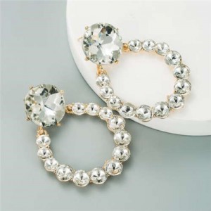 Rhinestone Shining Hoop Style High Fashion Women Costume Earrings - White
