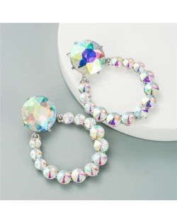 Rhinestone Shining Hoop Style High Fashion Women Costume Earrings - Luminous White