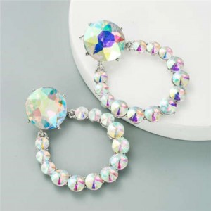 Rhinestone Shining Hoop Style High Fashion Women Costume Earrings - Luminous White