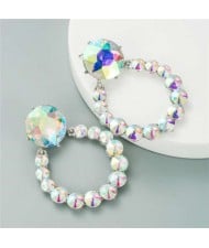 Rhinestone Shining Hoop Style High Fashion Women Costume Earrings - Luminous White