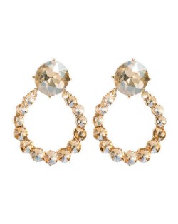 Rhinestone Shining Hoop Style High Fashion Women Costume Earrings - Champagne