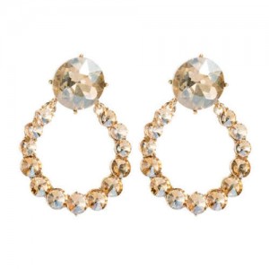 Rhinestone Shining Hoop Style High Fashion Women Costume Earrings - Champagne